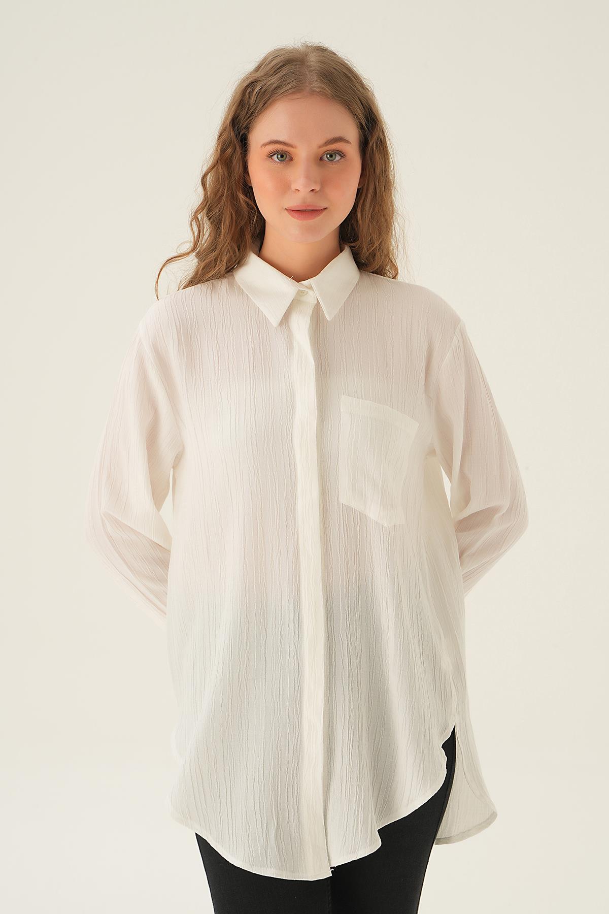 6684A Tek Cep Gömlek Ekru - 3