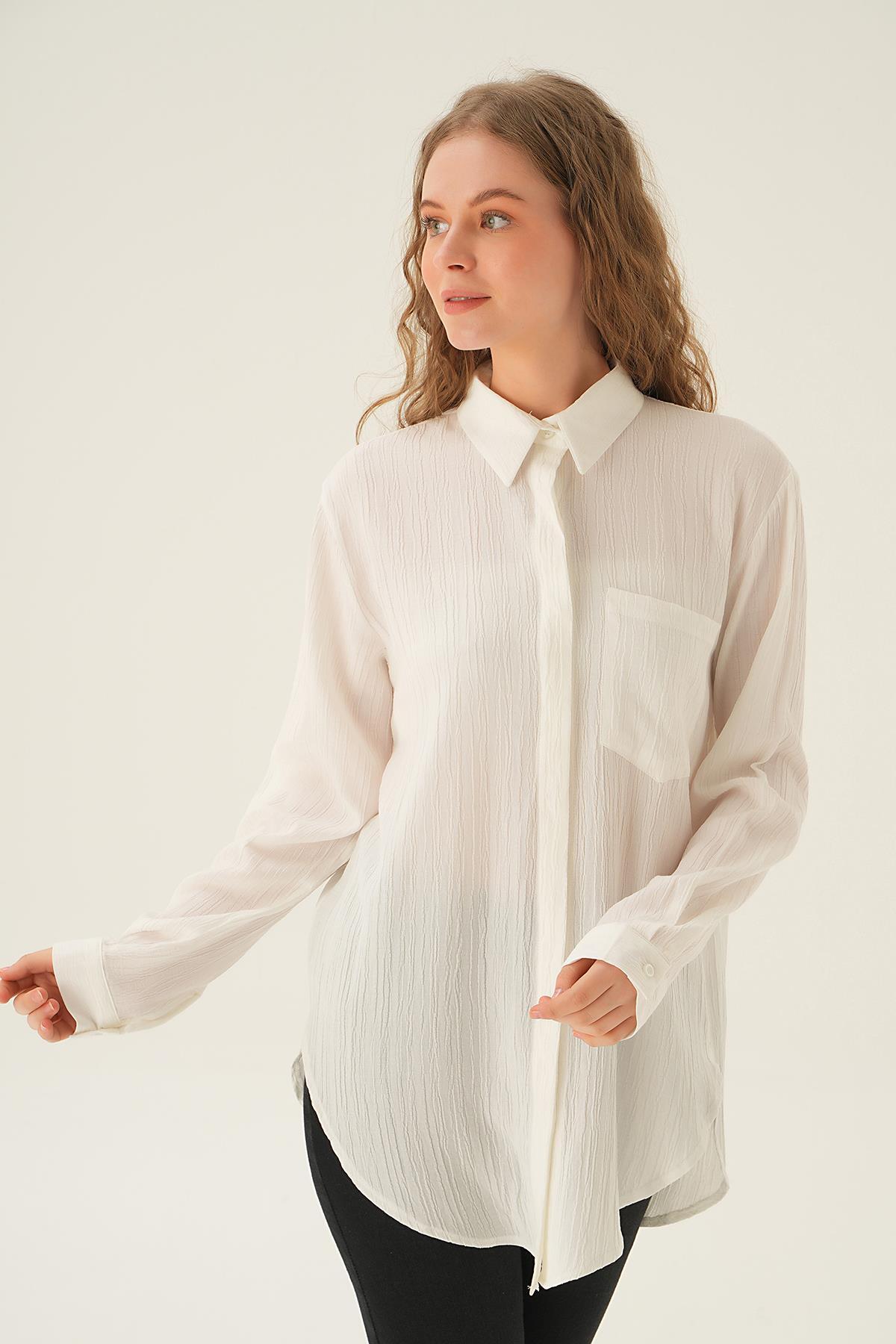 Ekru Tek Cep Gömlek 6684A 