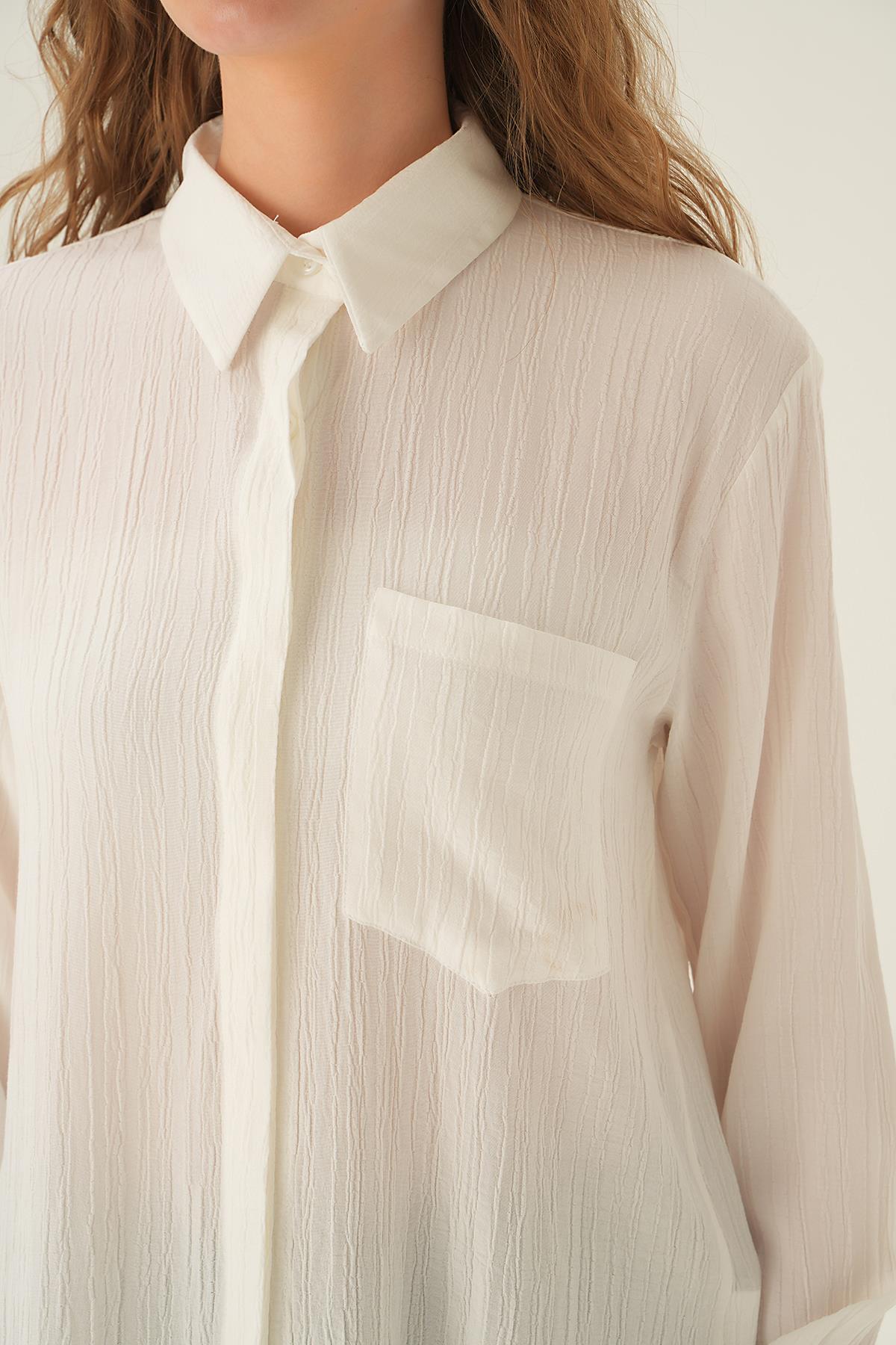 Ekru Tek Cep Gömlek 6684A - 2