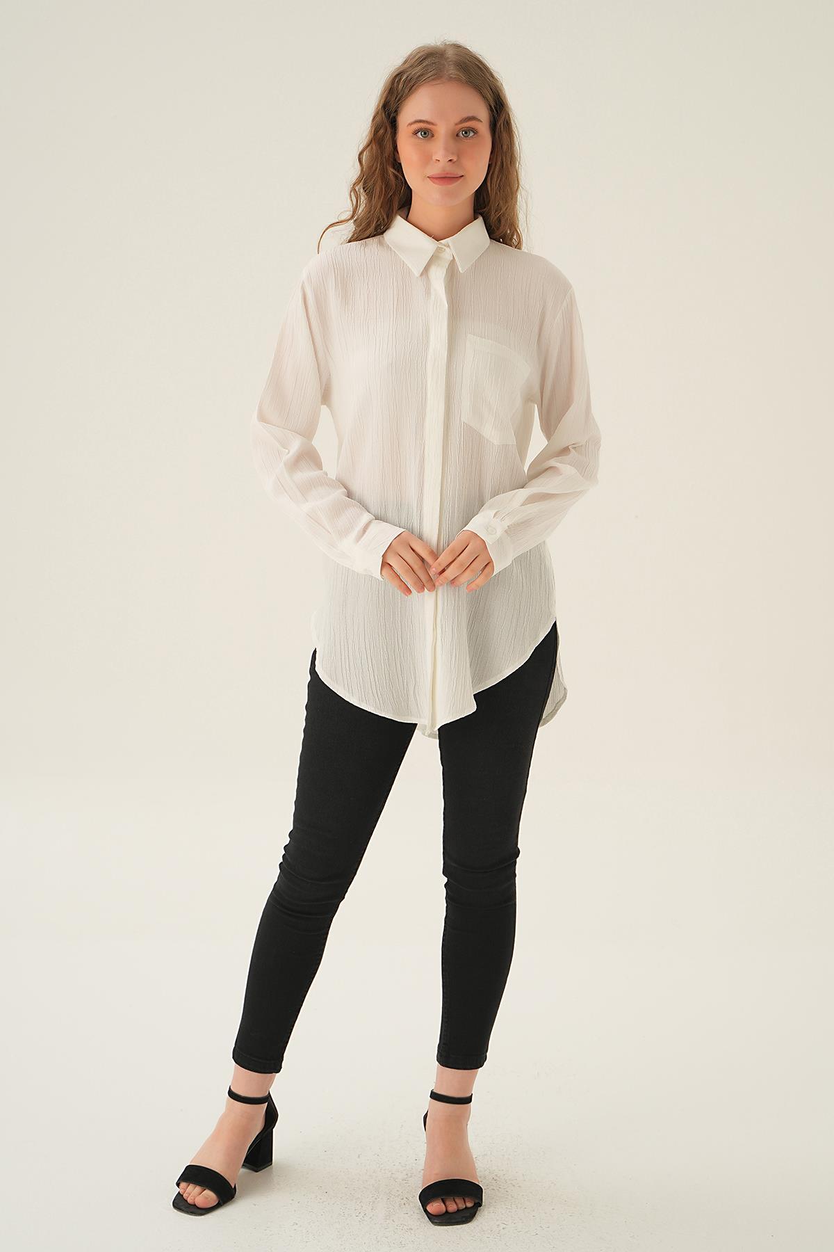 Ekru Tek Cep Gömlek 6684A - 5