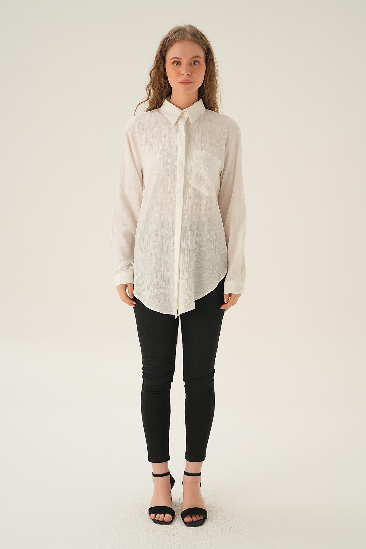 Ekru Tek Cep Gömlek 6684A - 6