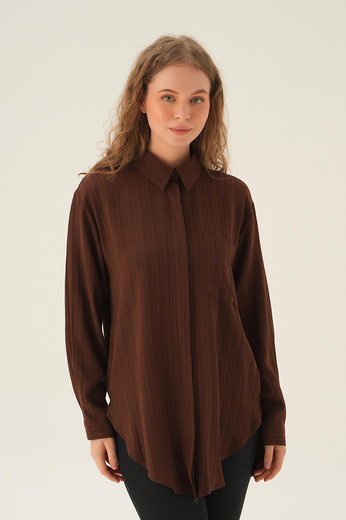 6684A Tek Cep Gömlek Kahve - 1