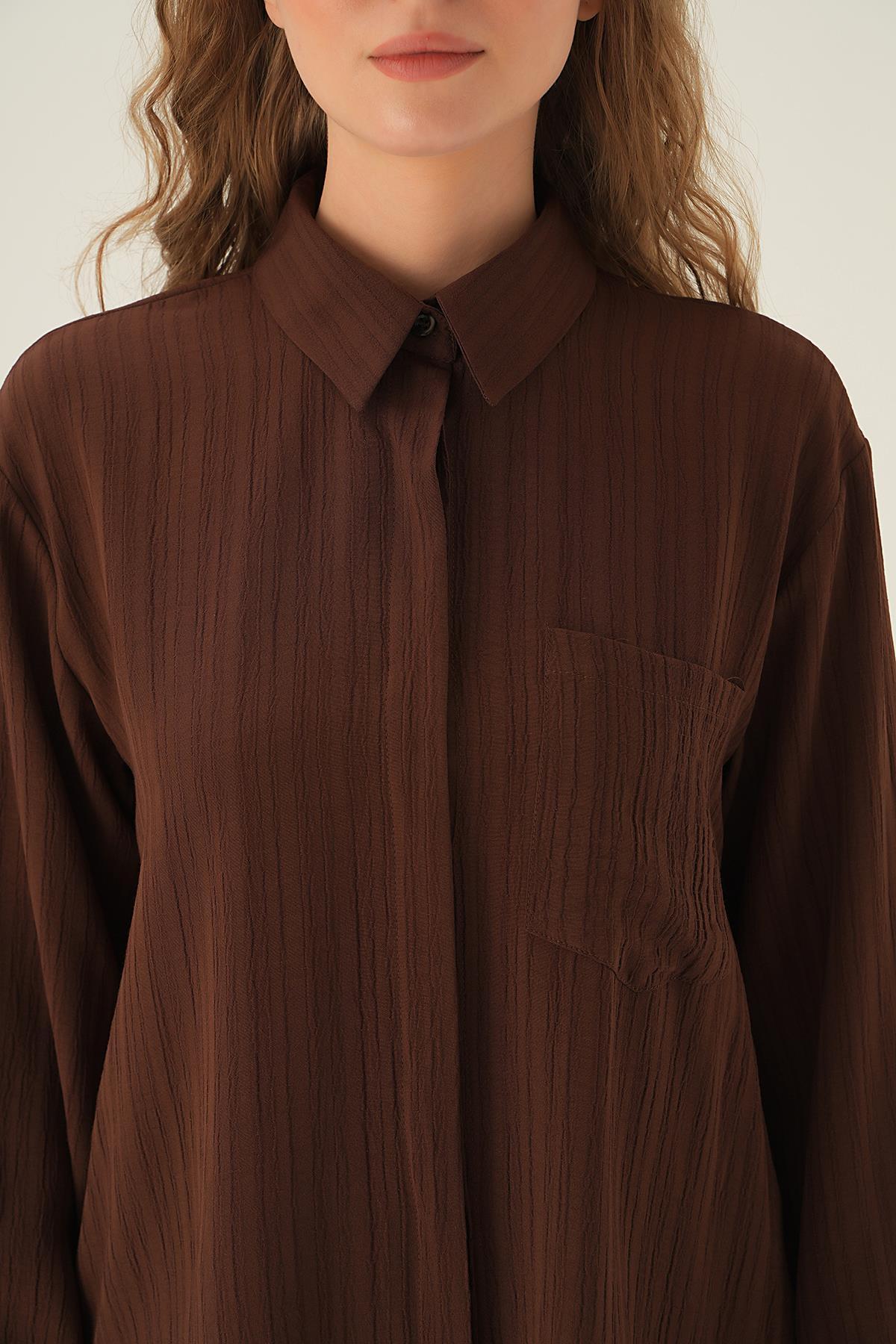 6684A Tek Cep Gömlek Kahve - 2