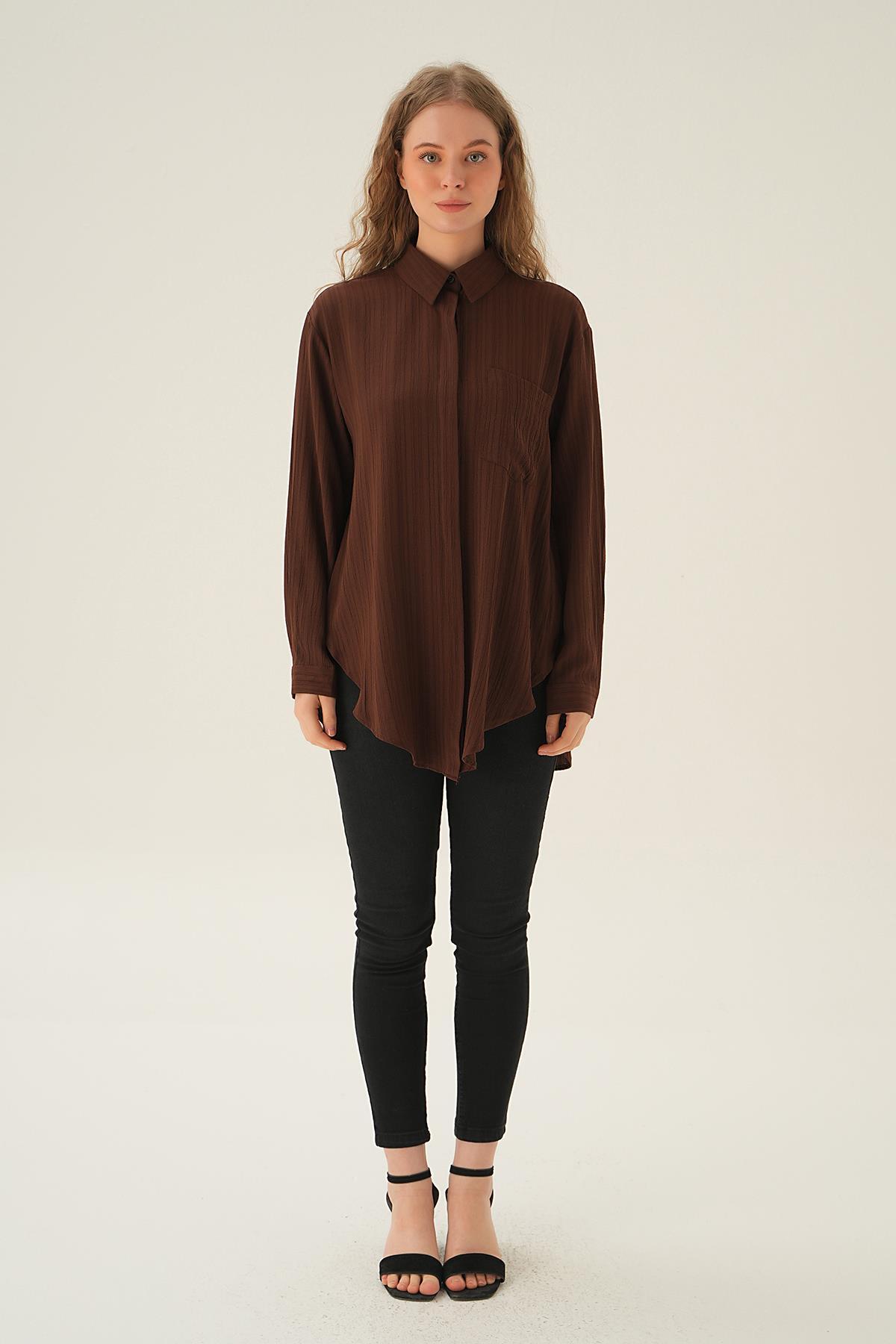 Kahve Tek Cep Gömlek 6684A - 6