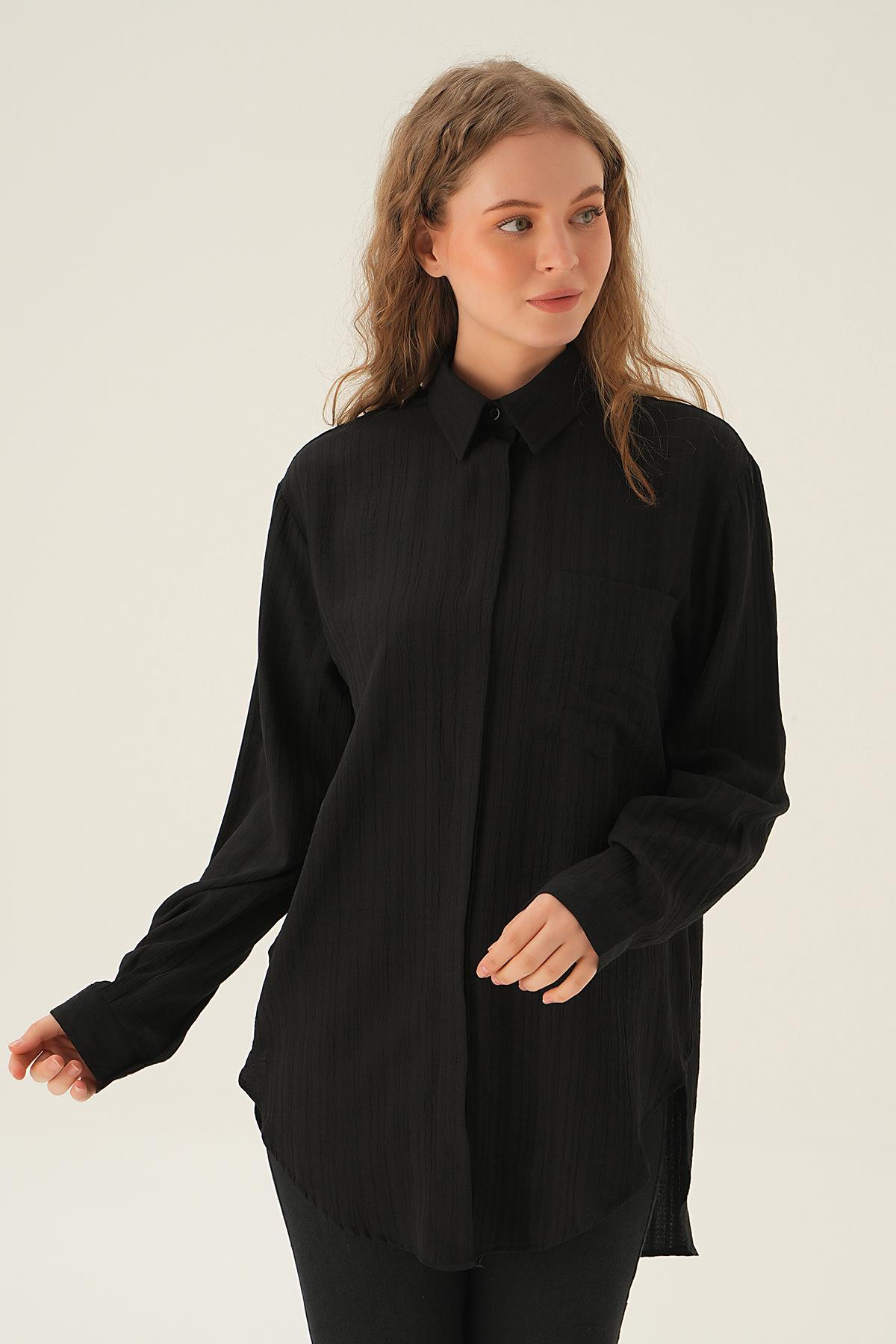 6684A Tek Cep Gömlek Siyah 