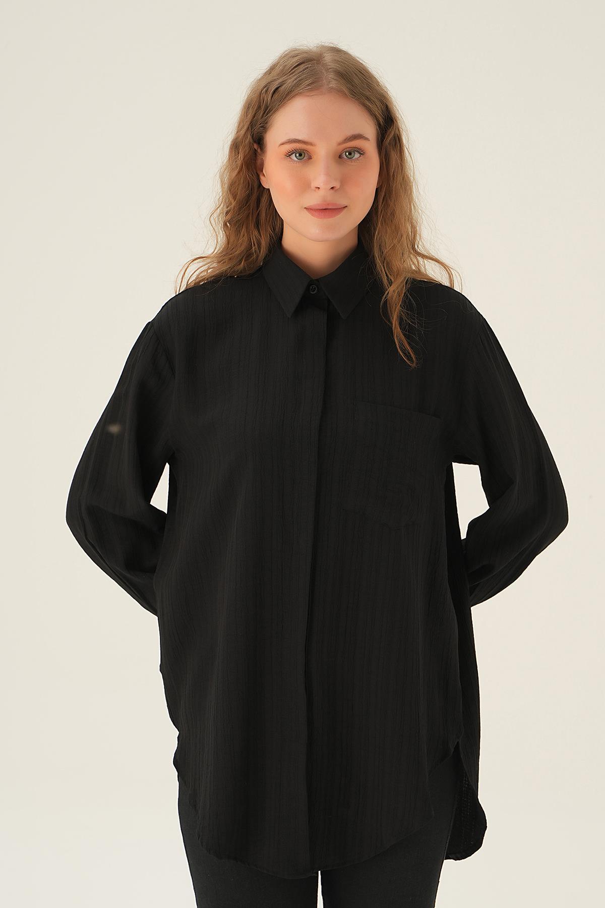 6684A Tek Cep Gömlek Siyah - 3