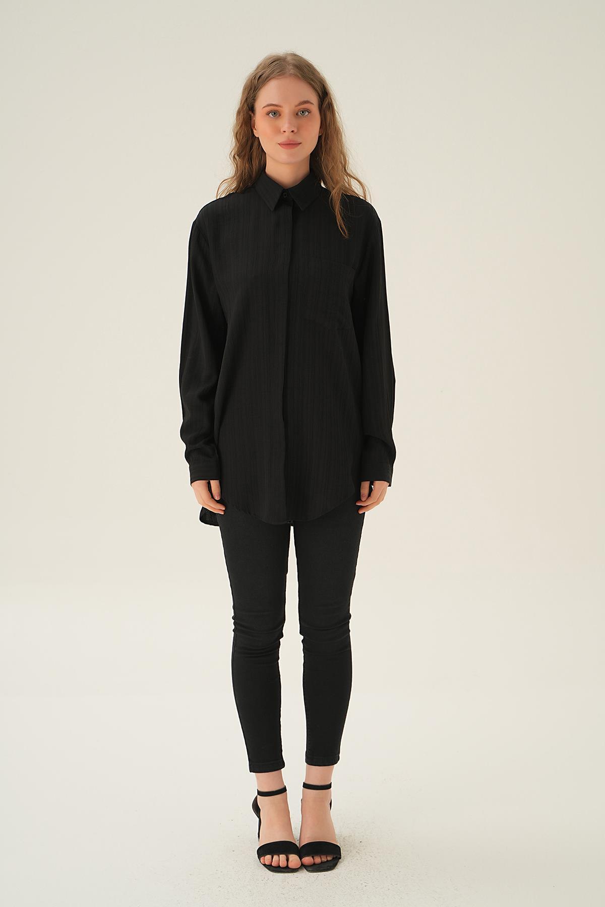 6684A Tek Cep Gömlek Siyah - 5