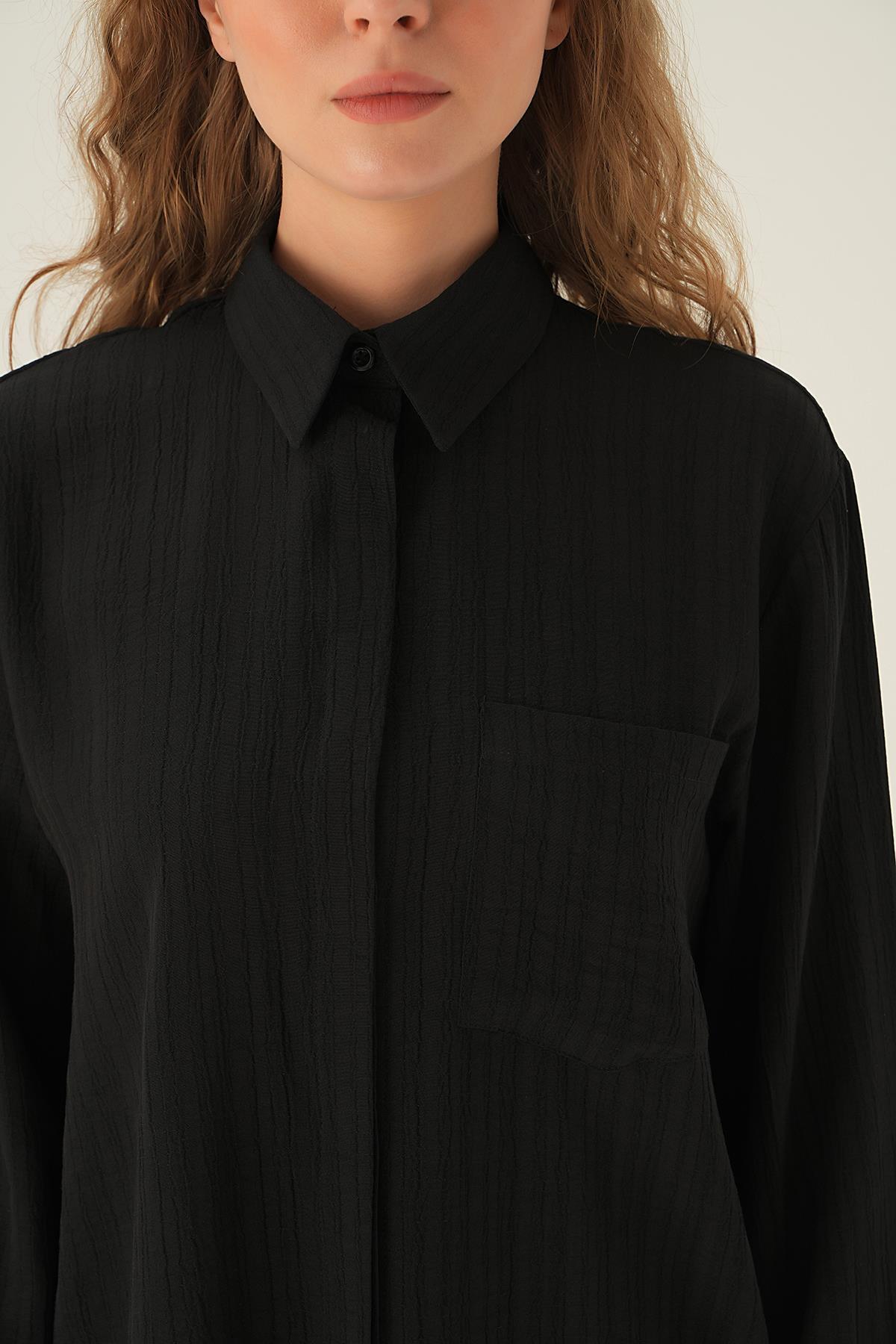 Siyah Tek Cep Gömlek 6684A - 2