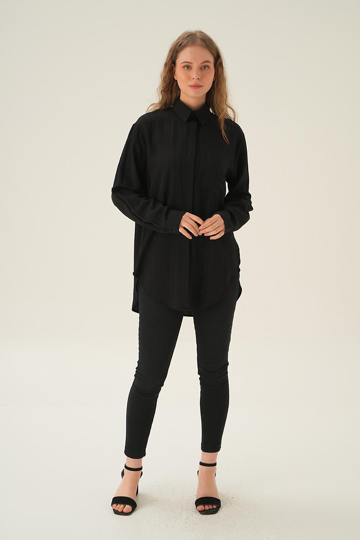 Siyah Tek Cep Gömlek 6684A - 6