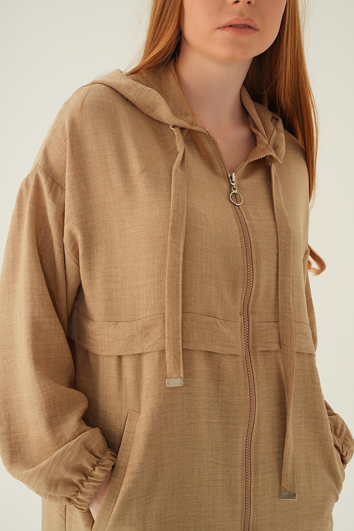 Vizon Kapüşonlu Kısa Kap 6686-1 - 3