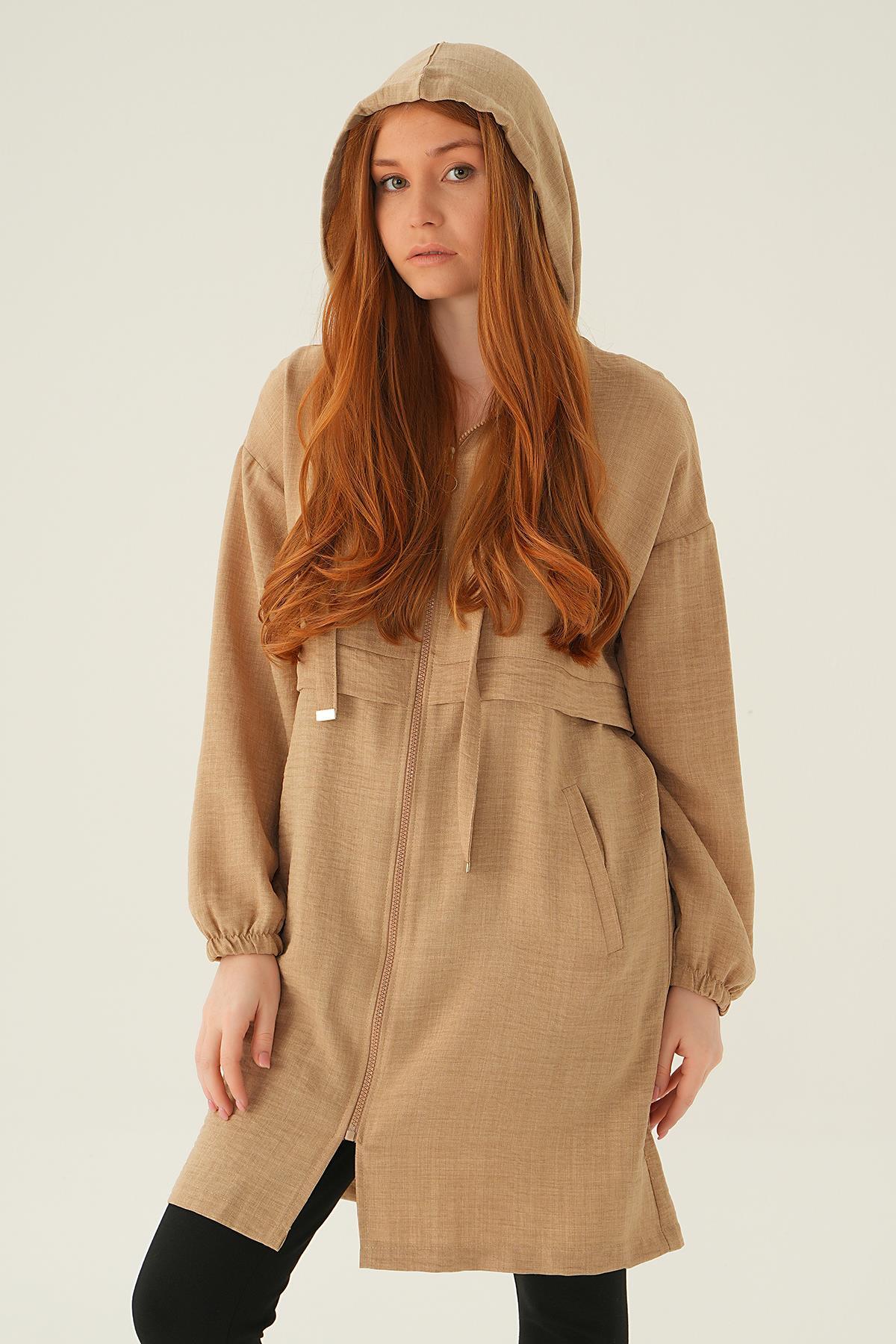 Vizon Kapüşonlu Kısa Kap 6686-1 - 5