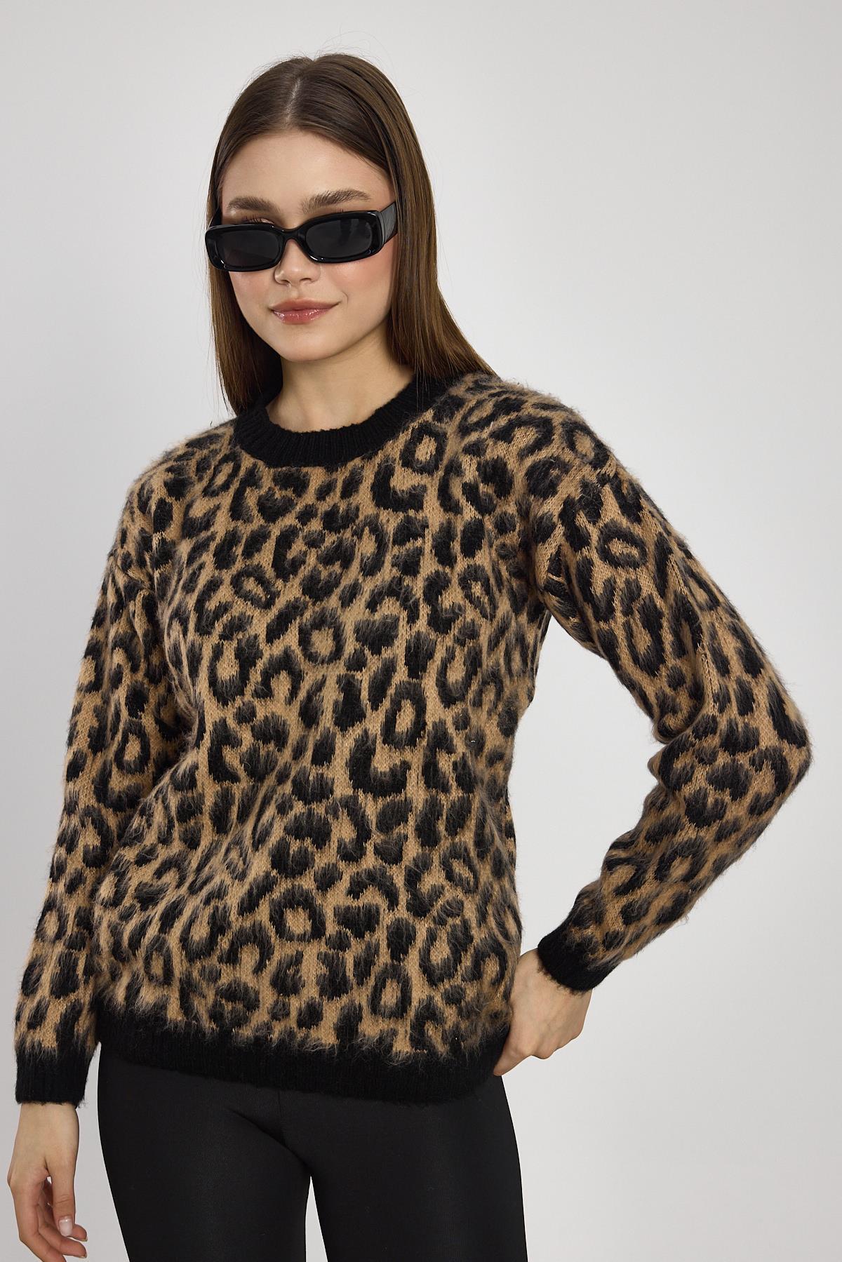 6702 Leopar Desen Kazak Bej 