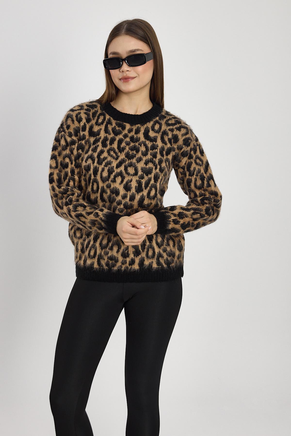 6702 Leopar Desen Kazak Bej - 8