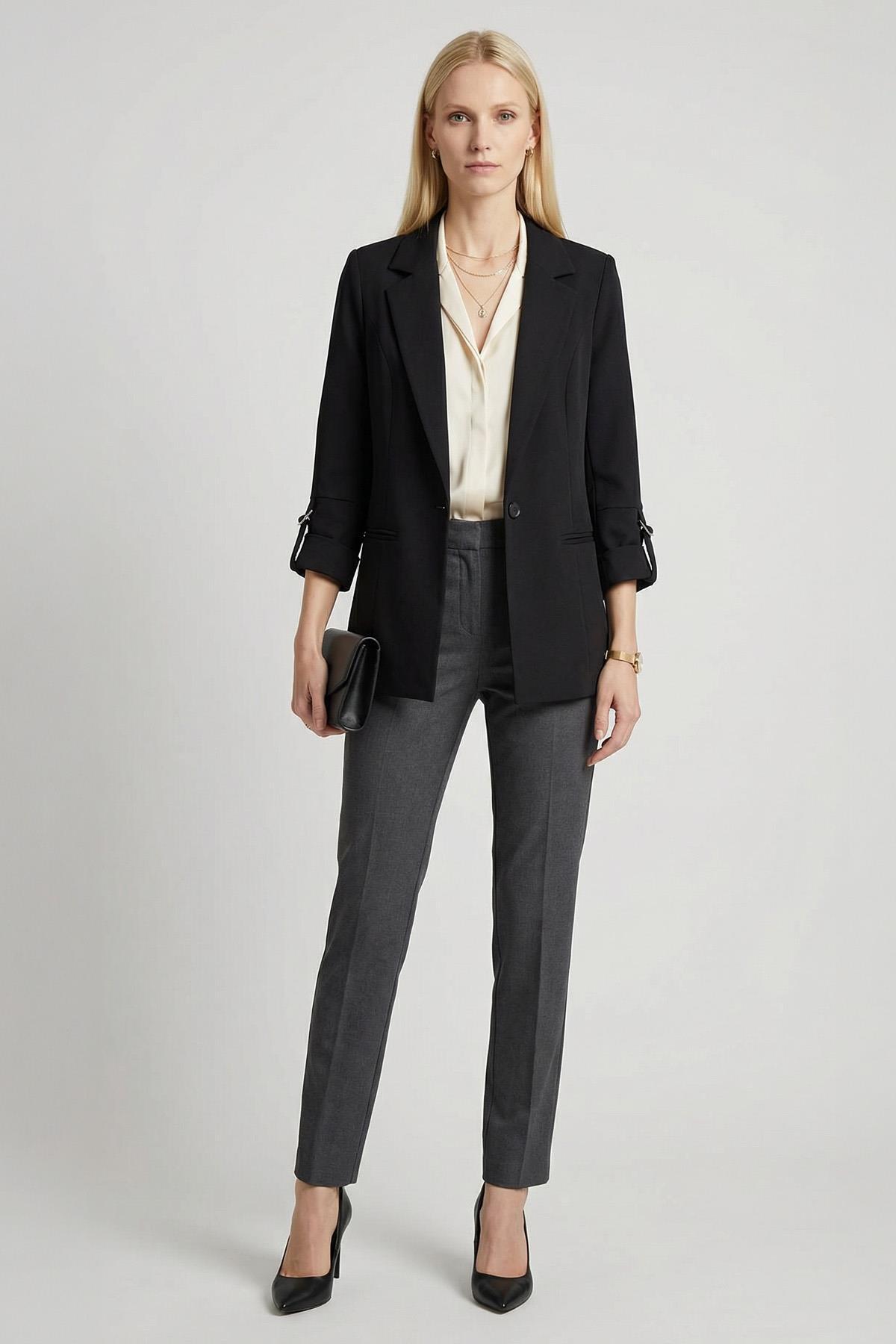 Siyah Tek Düğme Klasik Ceket 6708A 