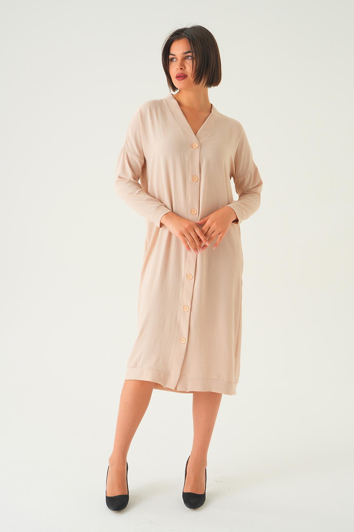 Bej Düğme Detay Kap 6712A - 2