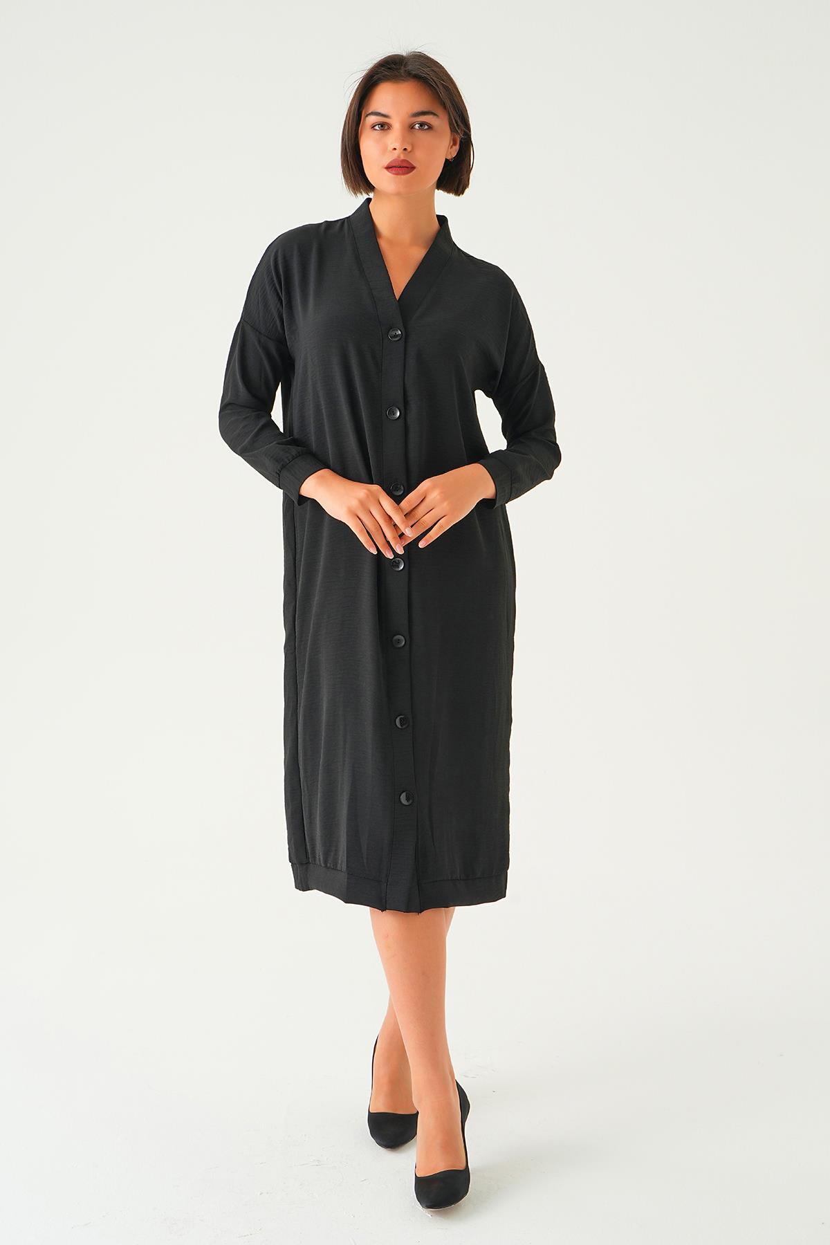 Siyah Düğme Detay Kap 6712A - 1