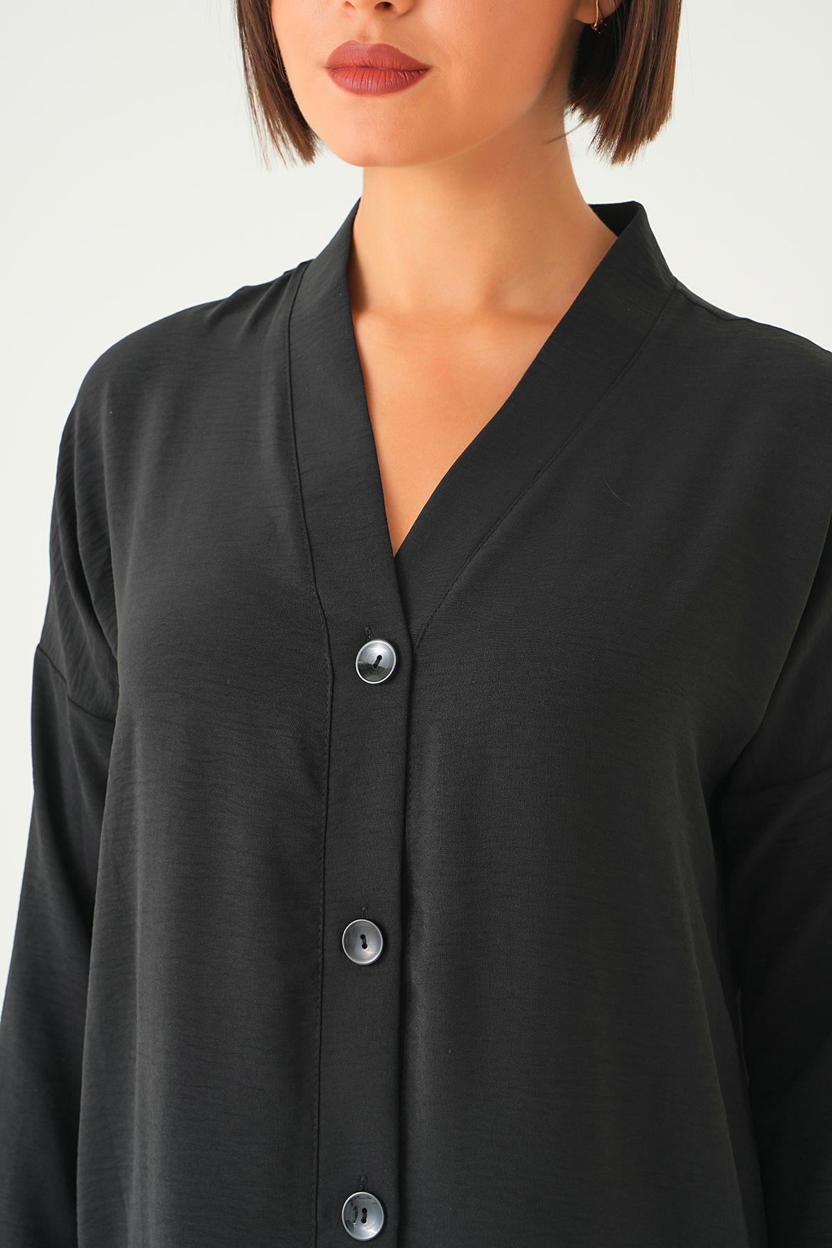 Siyah Düğme Detay Kap 6712A - 4