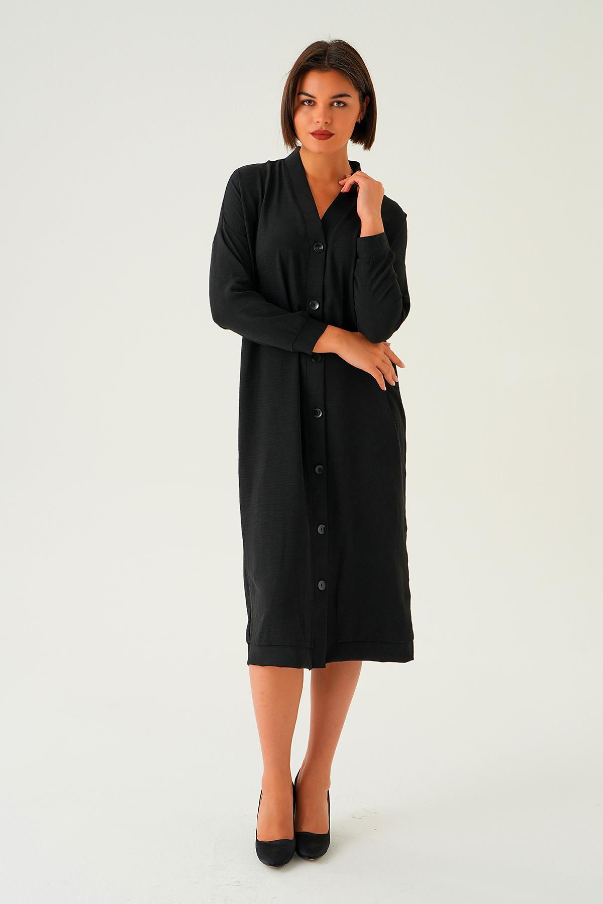 Siyah Düğme Detay Kap 6712A - 5