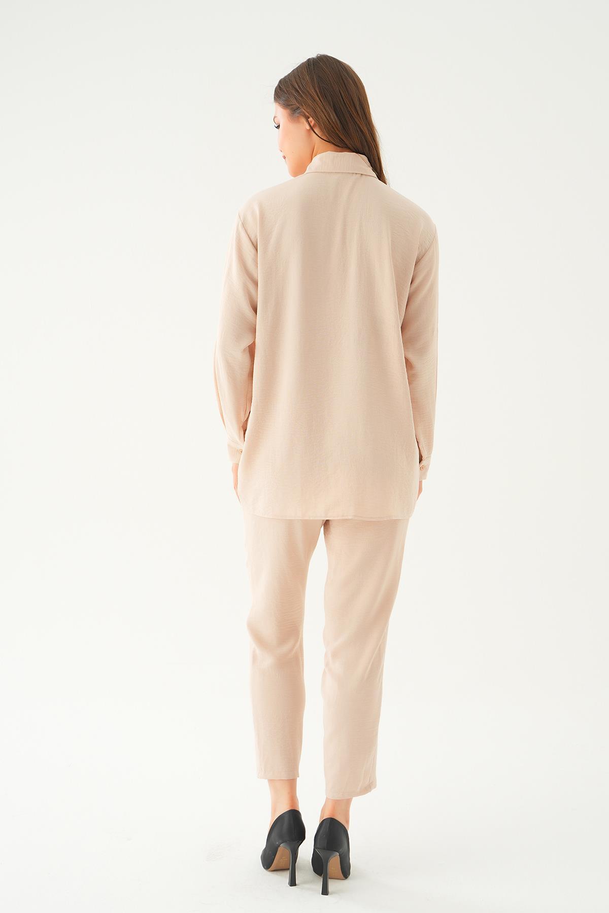 6714A Tek Cep Gömlek-Pantolon Takım Bej - 4