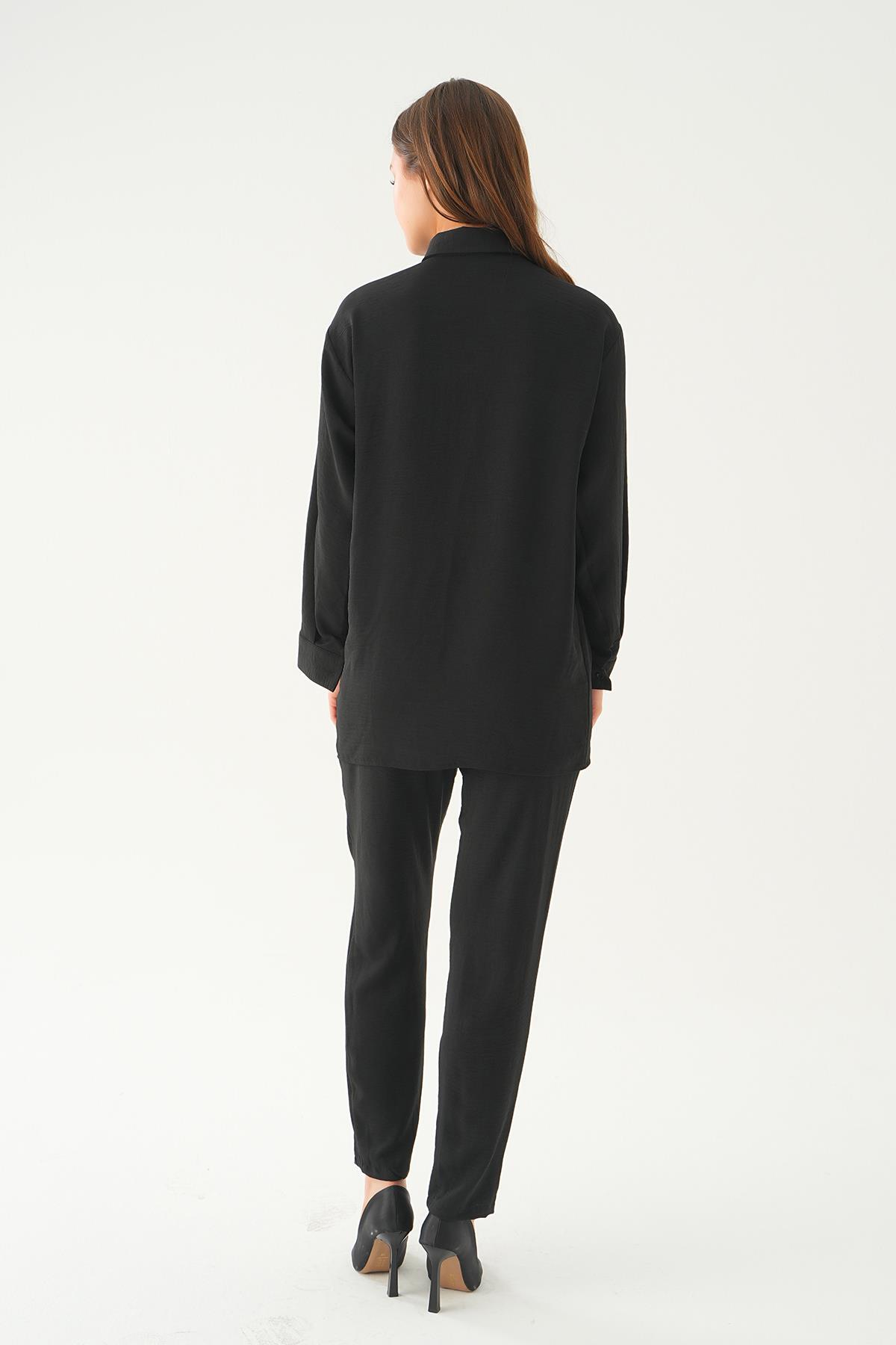Siyah Tek Cep Gömlek-Pantolon Takım 6714A - 4