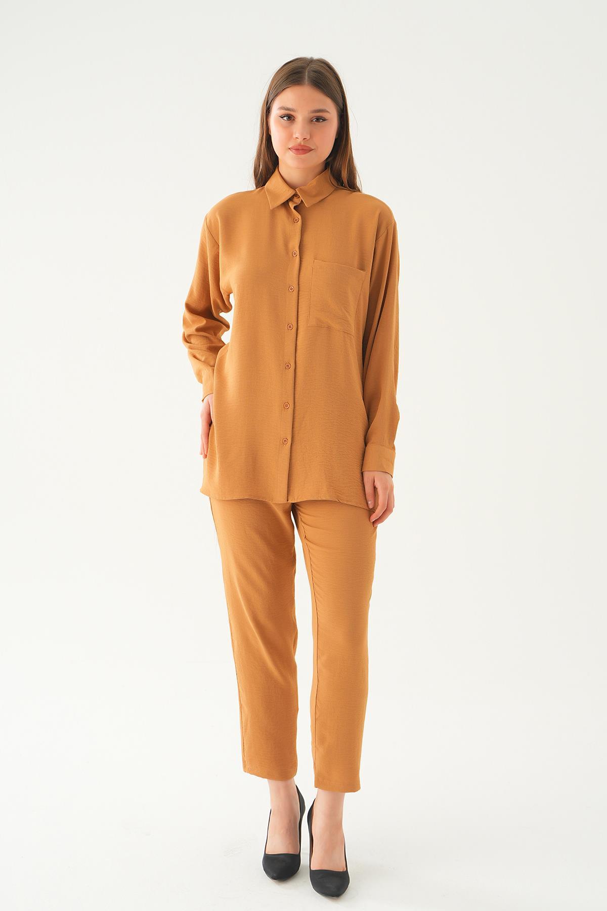 6714A Tek Cep Gömlek-Pantolon Takım Vizon - 4