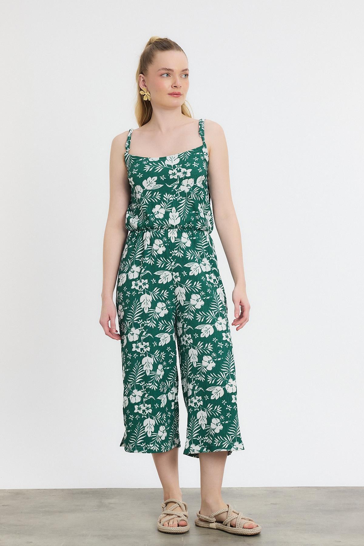 Zümrüt Çiçek Desen Sıfır Kol Tulum 6718A - RAYS