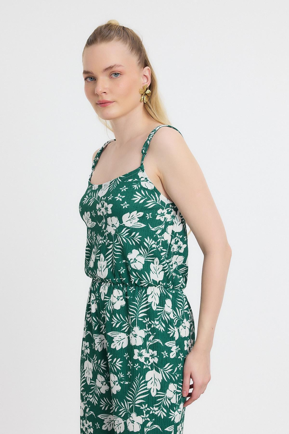 Zümrüt Çiçek Desen Sıfır Kol Tulum 6718A - 3
