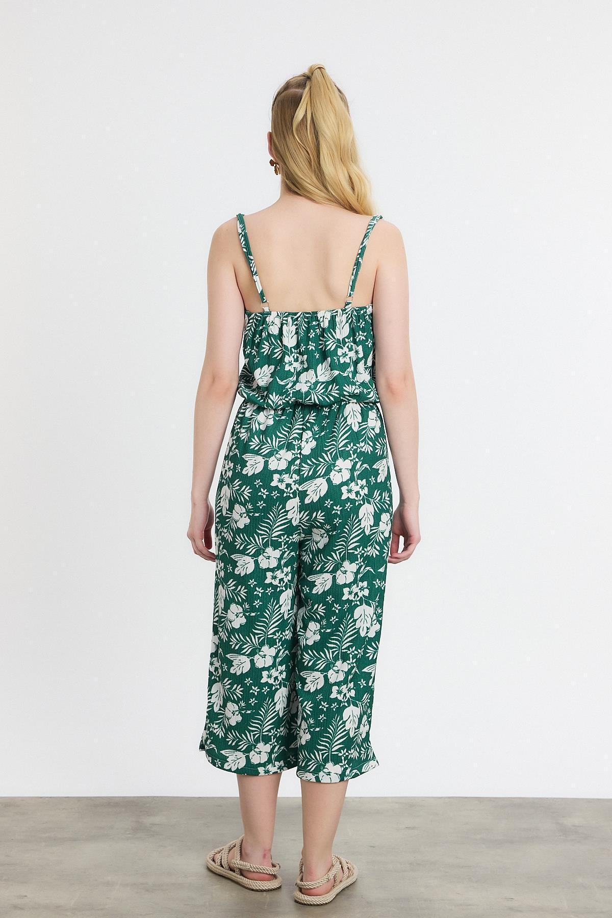 Zümrüt Çiçek Desen Sıfır Kol Tulum 6718A - 5