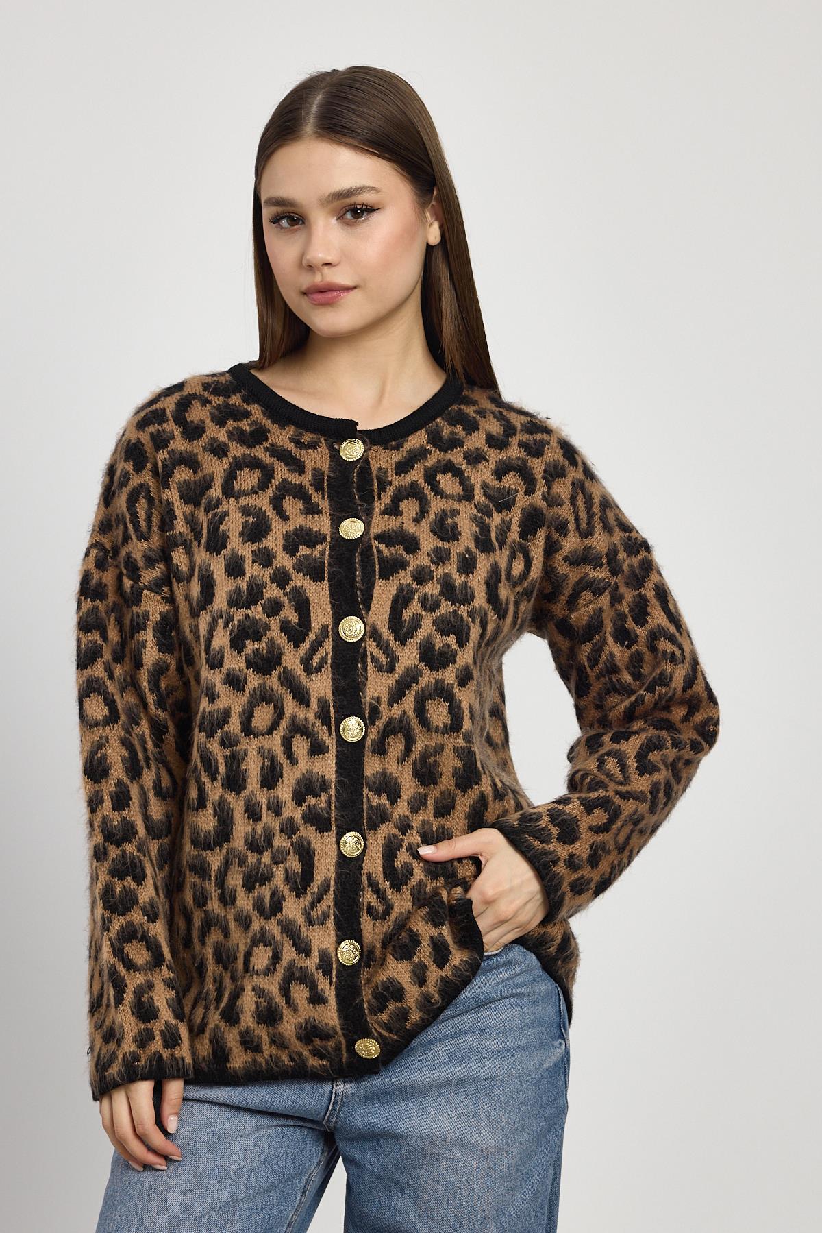 6727 Leopar Desen Hırka Kahve - 1