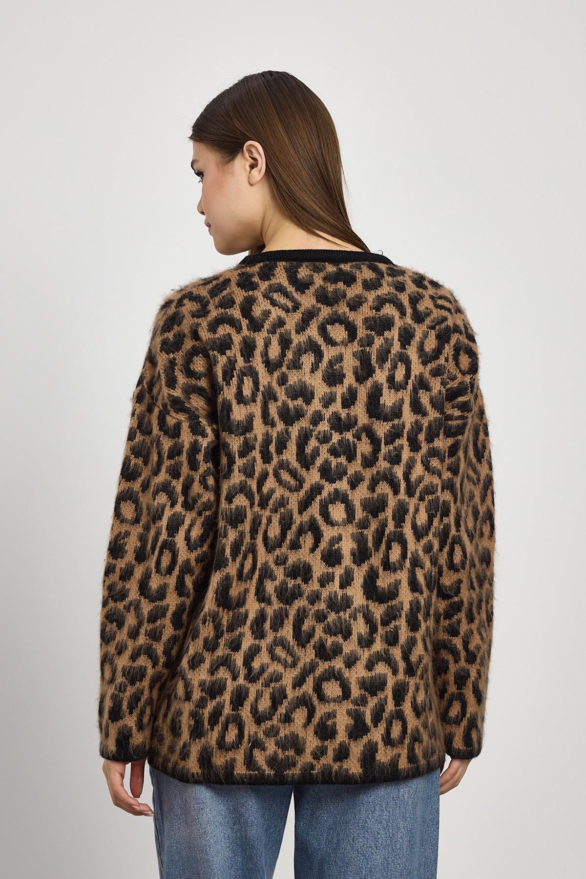 Kahve Leopar Desen Hırka 6727 - 4