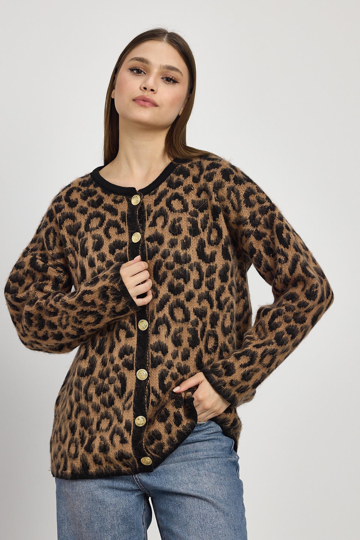 Kahve Leopar Desen Hırka 6727 - 7