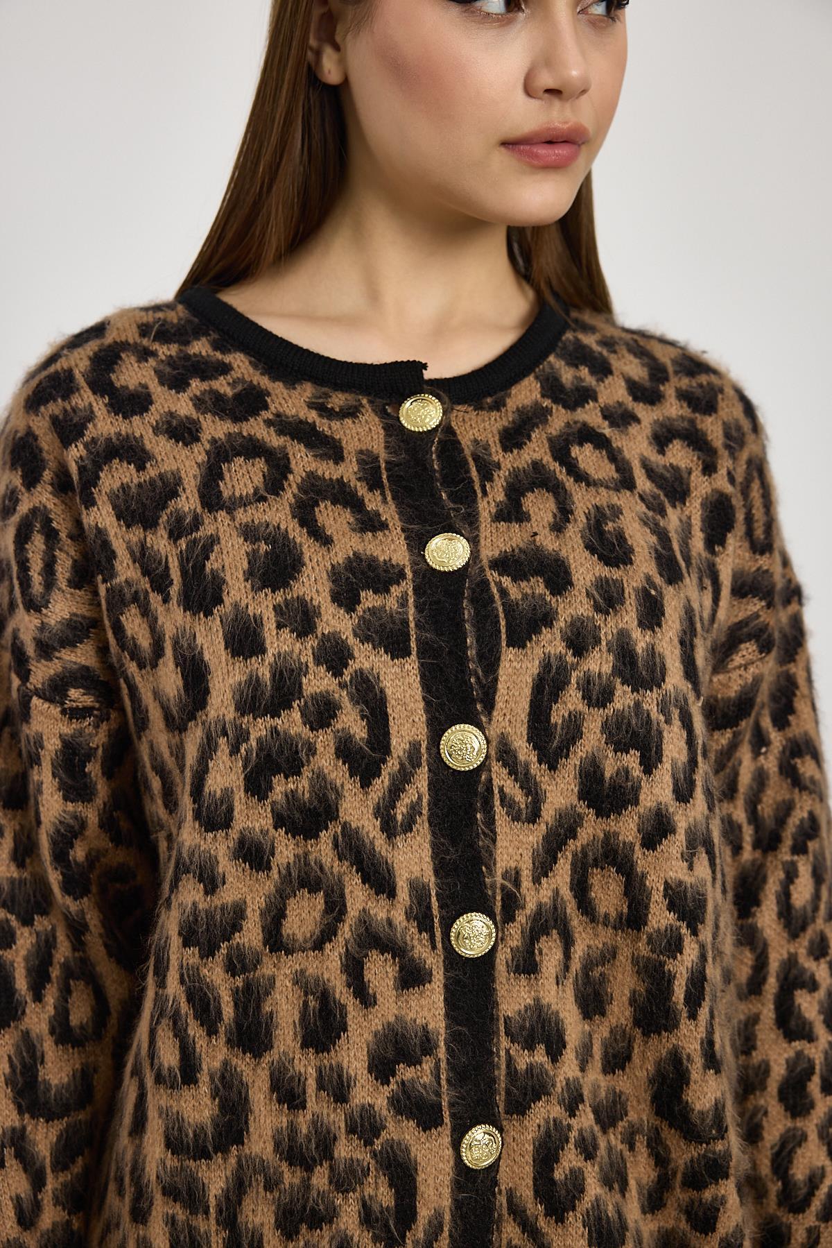 Kahve Leopar Desen Hırka 6727 - 3