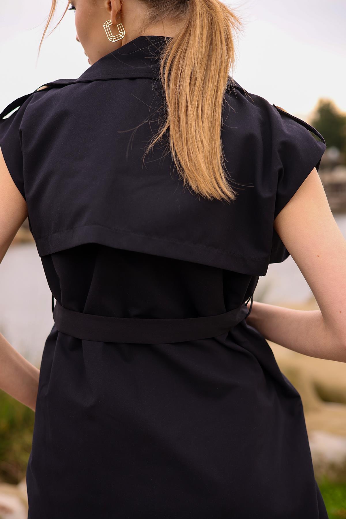 6728A Parça Detay Düğmeli Yelek Siyah - 6