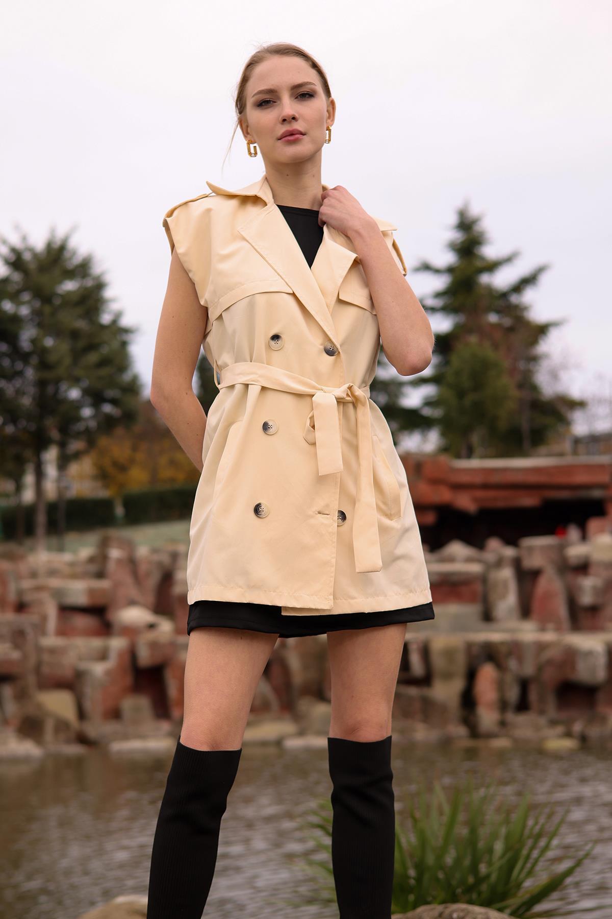 6728A Parça Detay Düğmeli Yelek Taş - 2