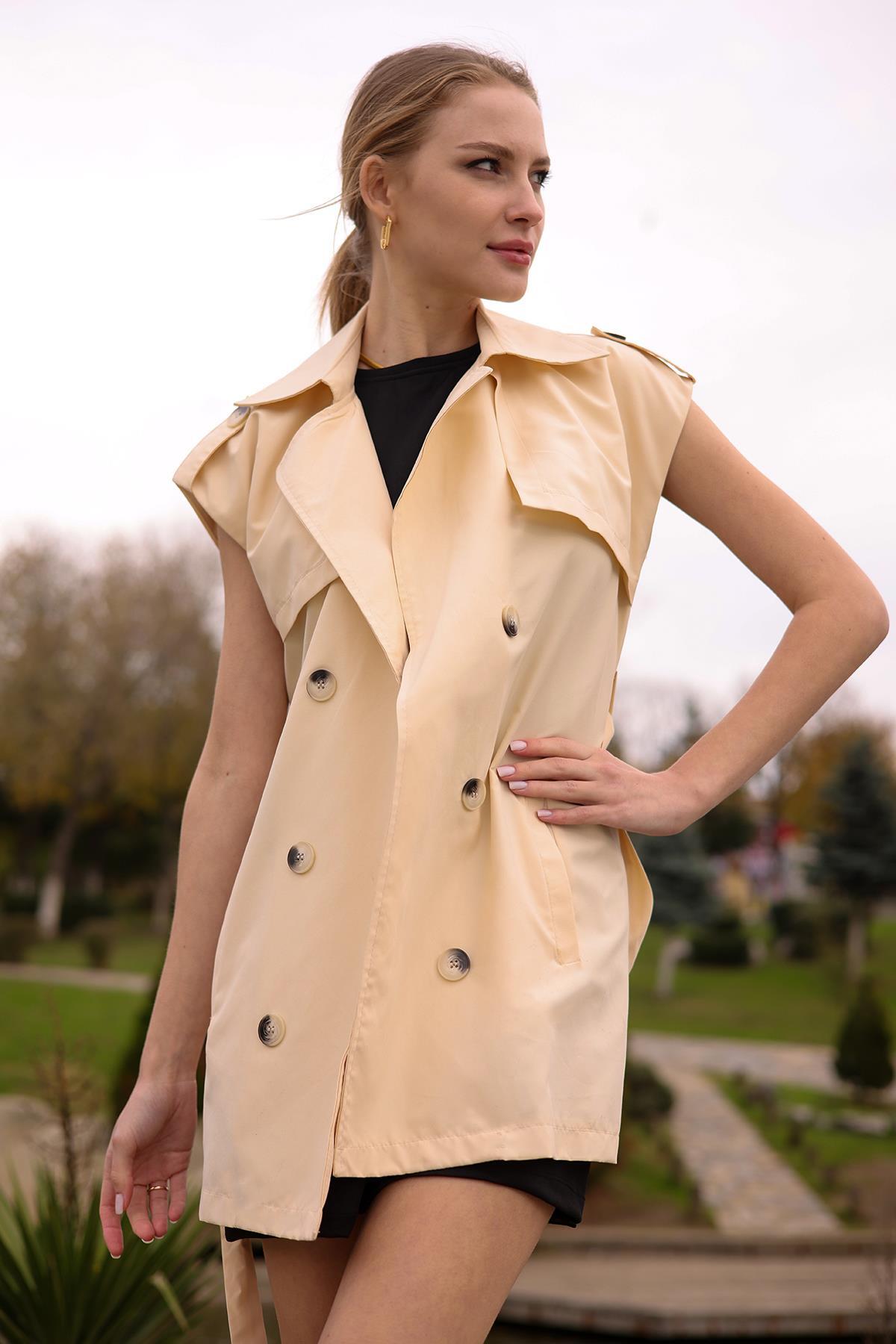 6728A Parça Detay Düğmeli Yelek Taş - 5