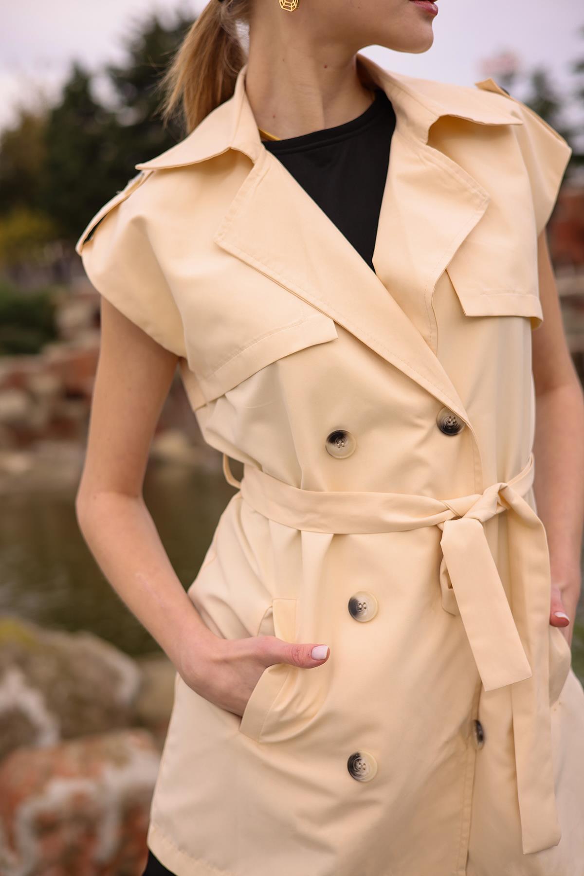 6728A Parça Detay Düğmeli Yelek Taş - 3