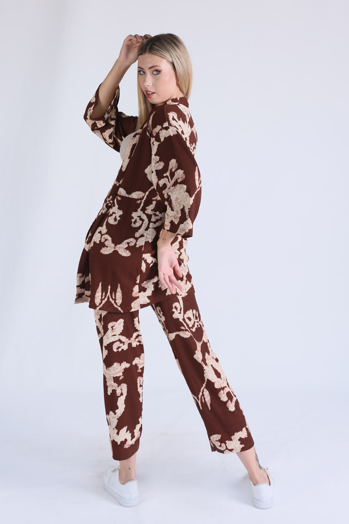 Kahve Desenli Kimono Takım 6729 - 4