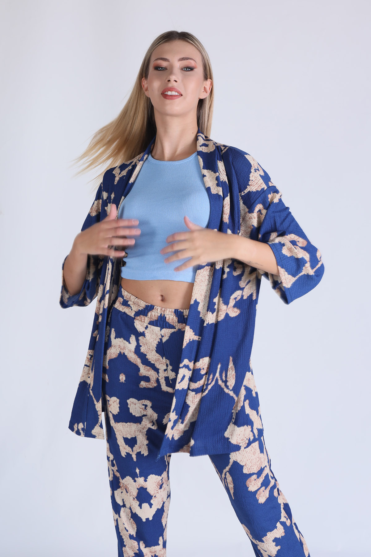 Saks Desenli Kimono Takım 6729 - 3