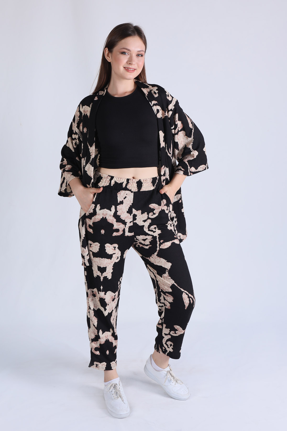 Siyah Desenli Kimono Takım 6729 - 1