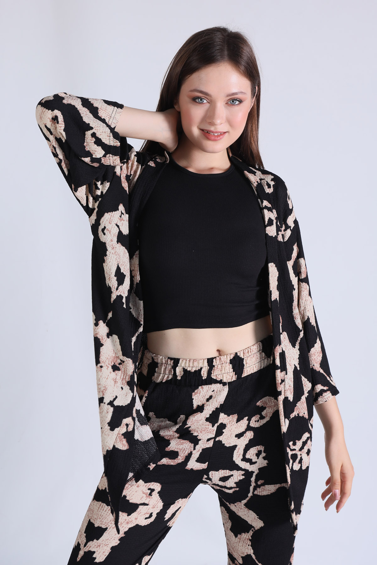 Siyah Desenli Kimono Takım 6729 - 4