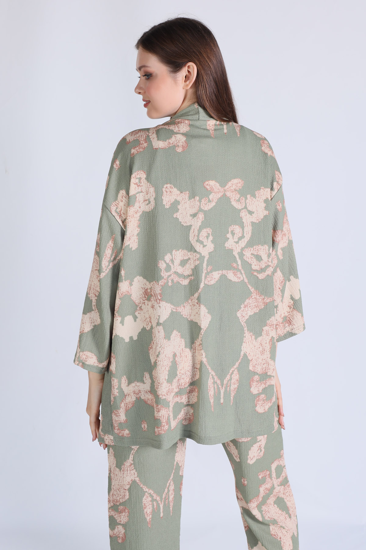 6729 Desenli Kimono Takım Yeşil - 4