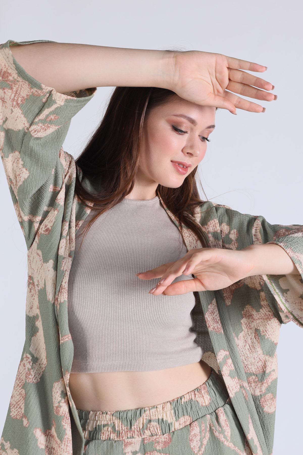 Yeşil Desenli Kimono Takım 6729 - 3