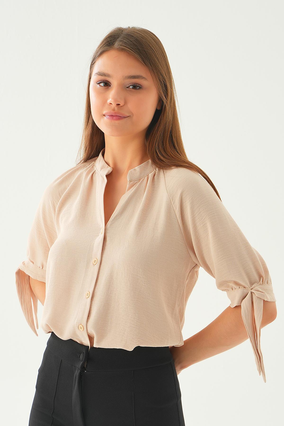 6743A Fakir Kol Bağlamalı Gömlek Bej - 4