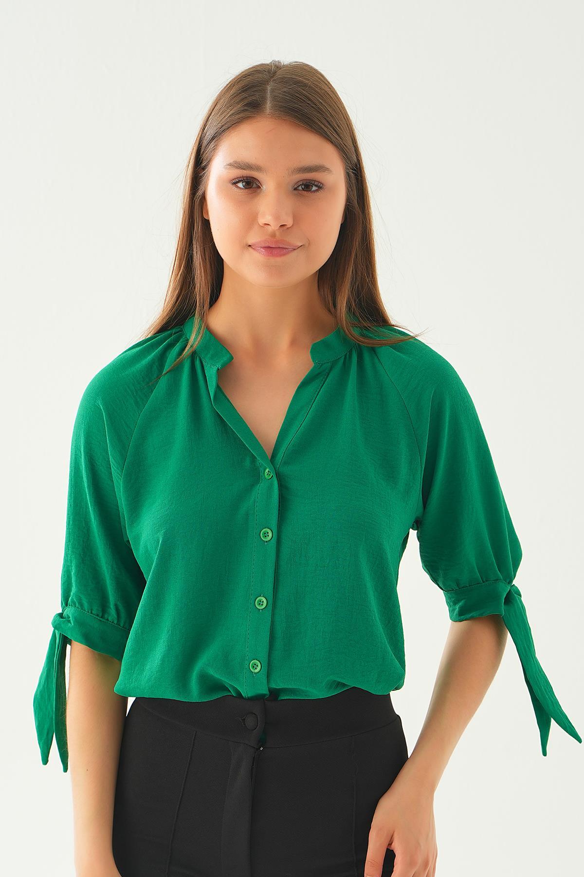 Benetton Yeşili Fakir Kol Bağlamalı Gömlek 6743A - 6