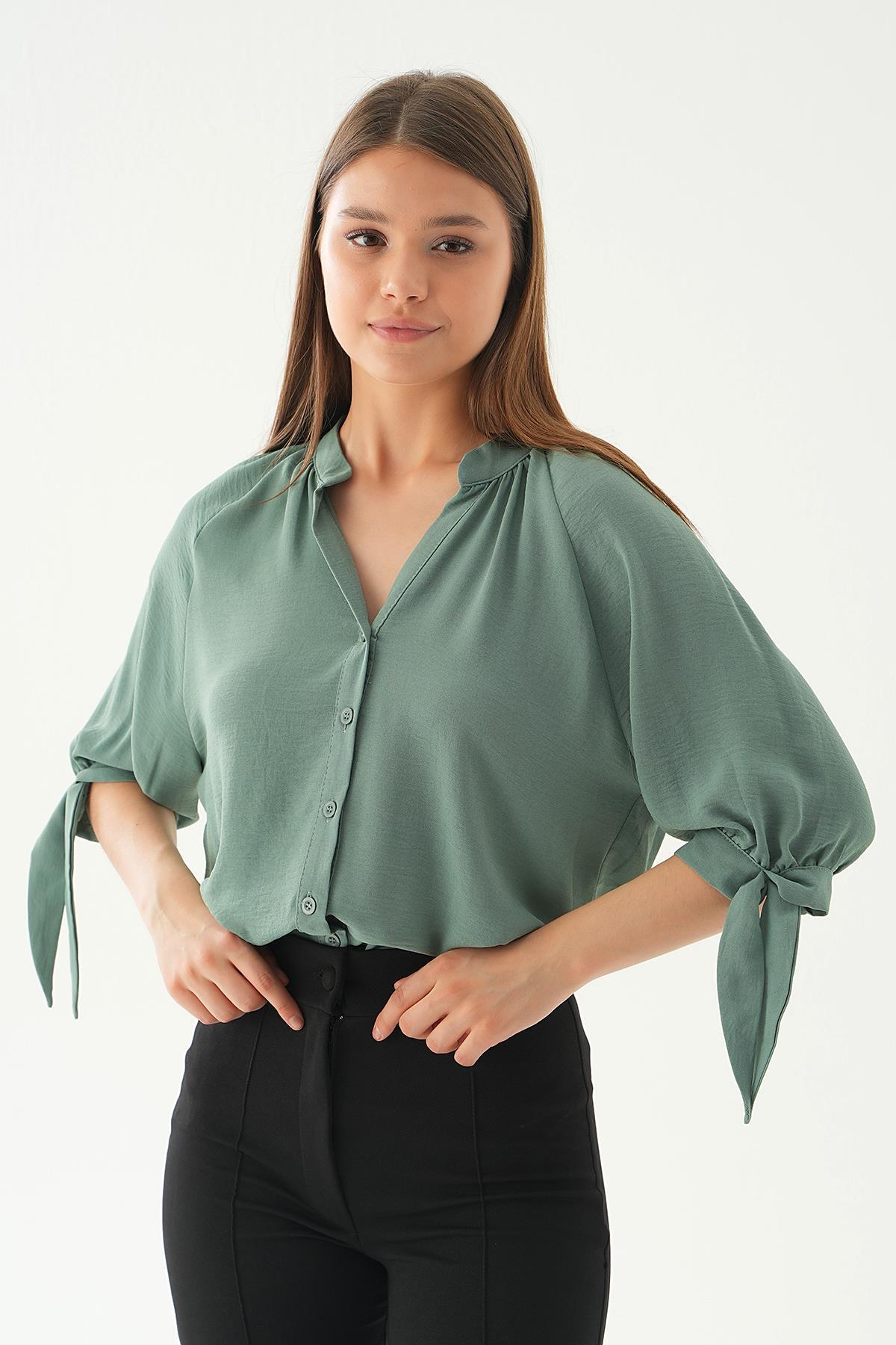 6743A Fakir Kol Bağlamalı Gömlek Çağla Yeşili 