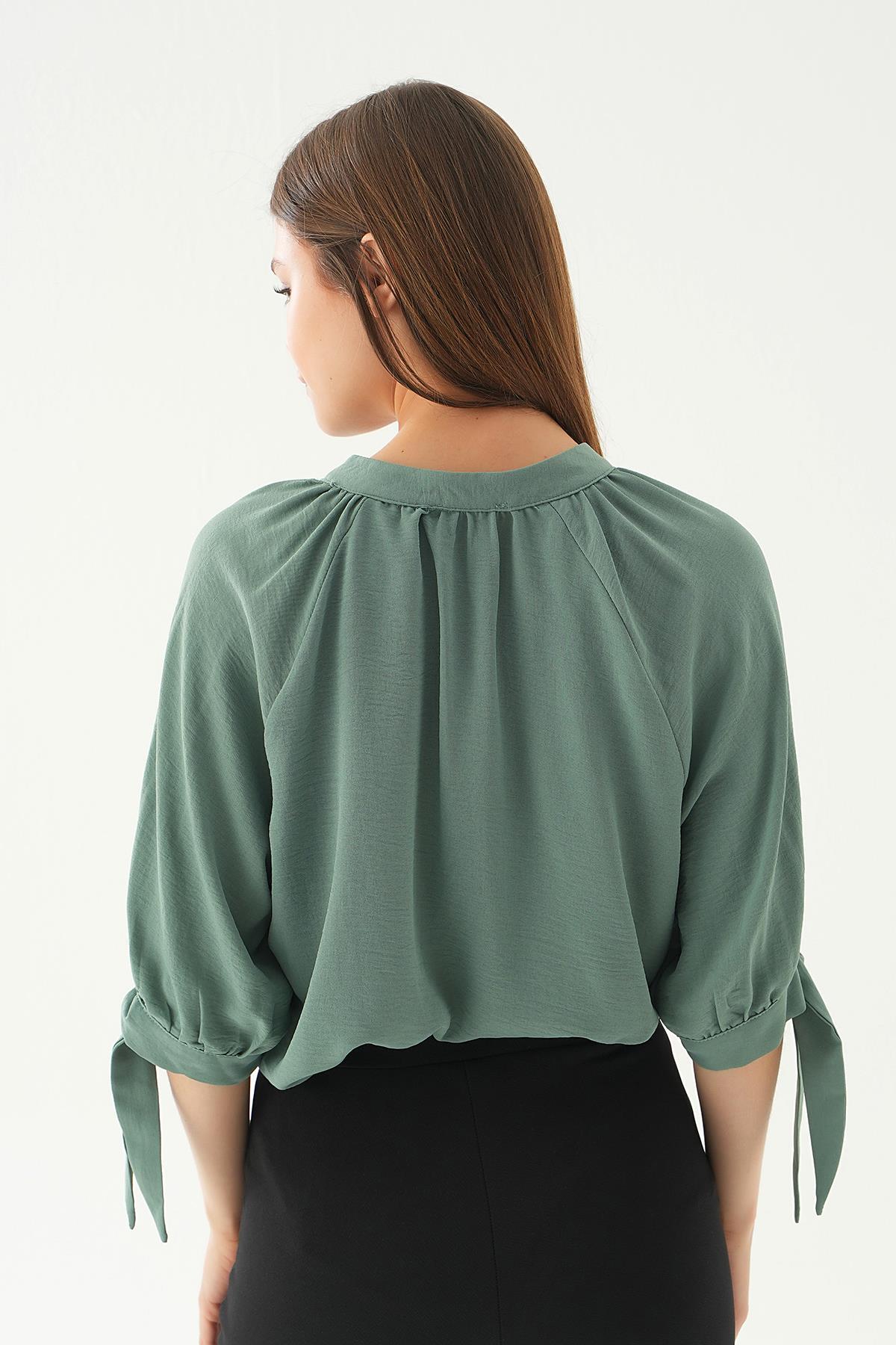 Çağla Yeşili Fakir Kol Bağlamalı Gömlek 6743A - 4