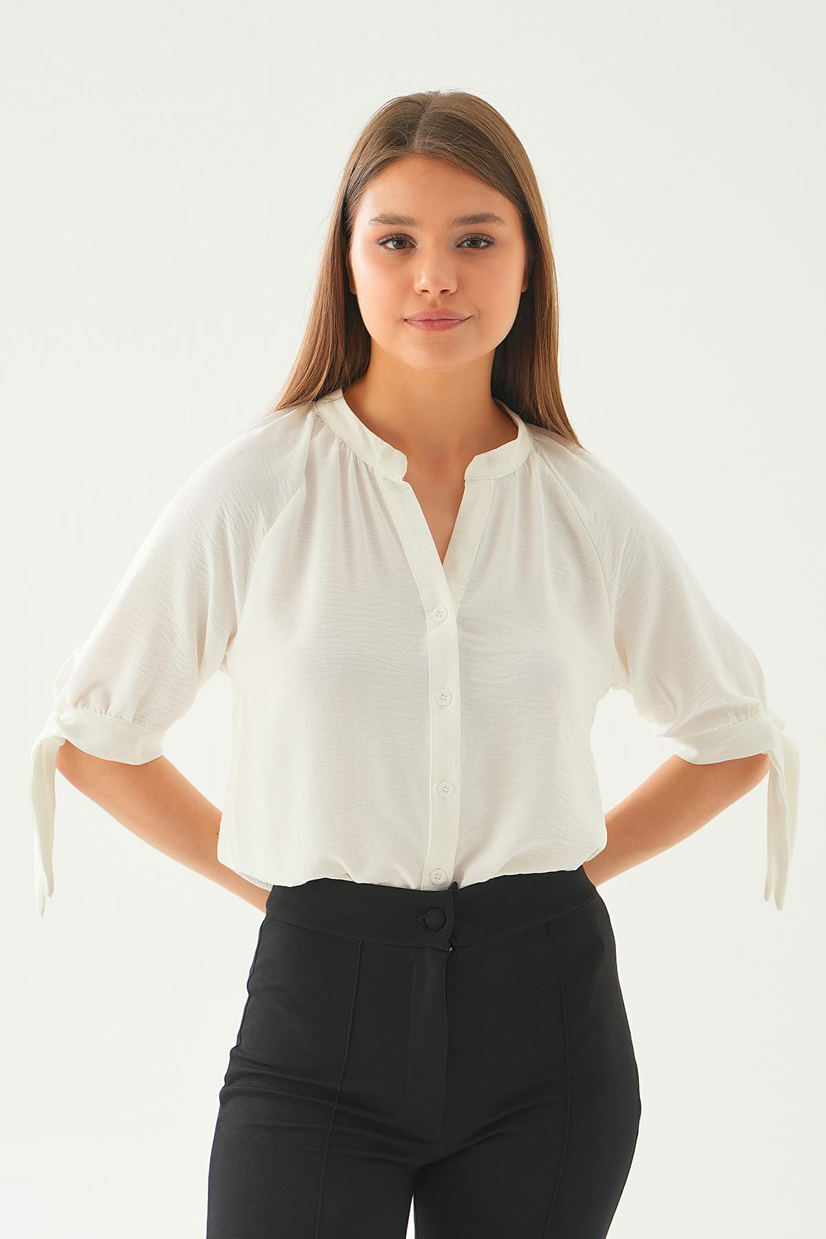 6743A Fakir Kol Bağlamalı Gömlek Ekru 