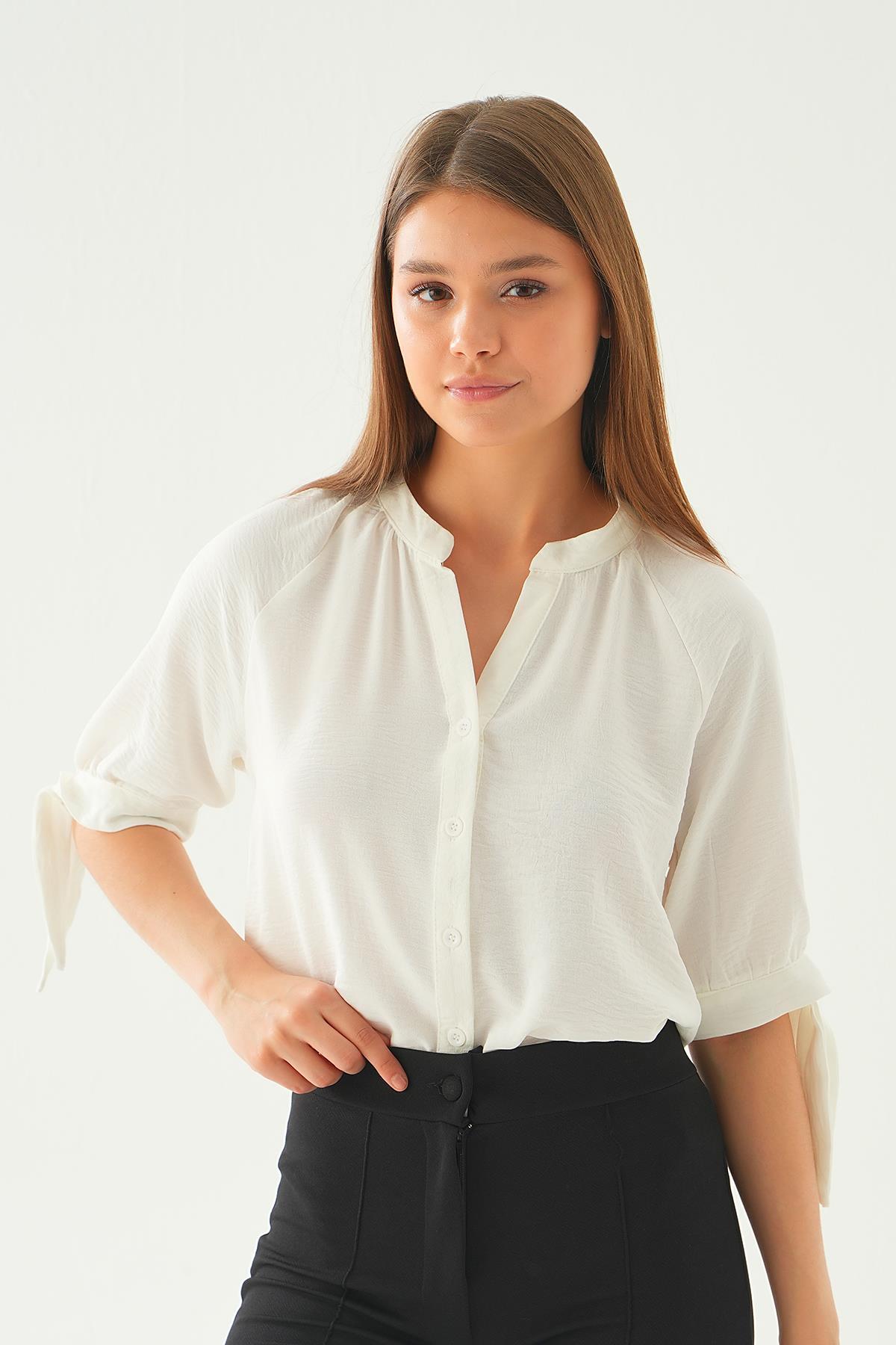 Ekru Fakir Kol Bağlamalı Gömlek 6743A - 3