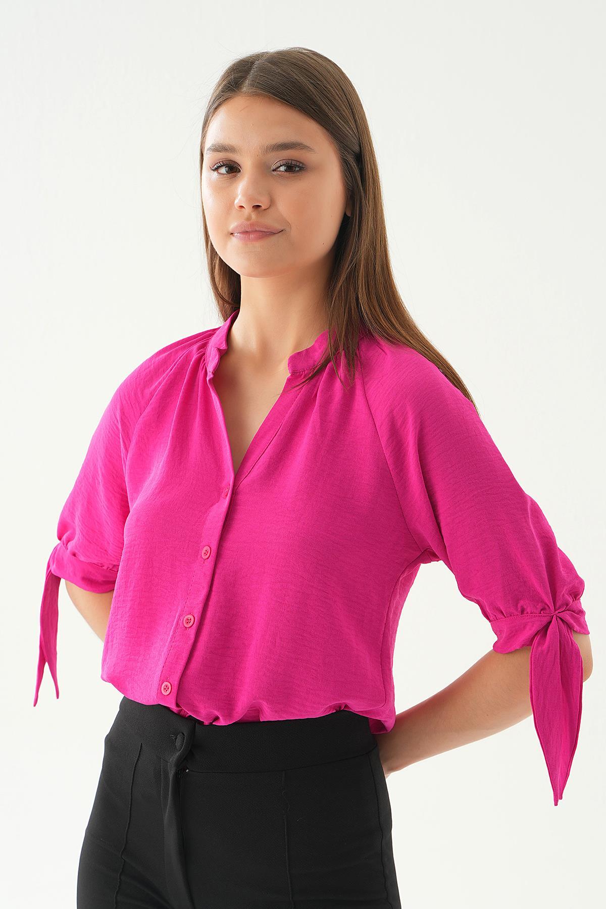 Fuşya Fakir Kol Bağlamalı Gömlek 6743A 