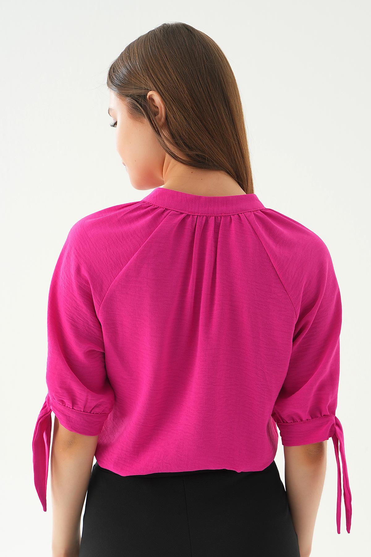 Fuşya Fakir Kol Bağlamalı Gömlek 6743A - 4